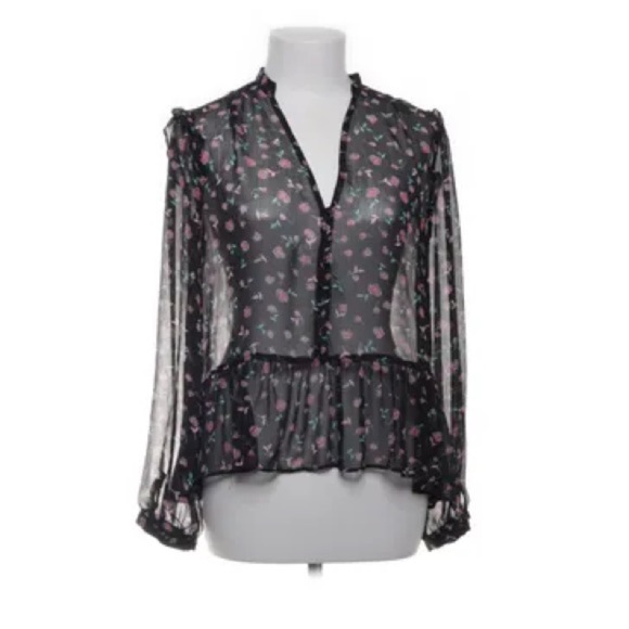 Zara z1975 Denim - Black and Pink Sheer Blouse with Glitter Pin Stripes - Picture 1 of 7